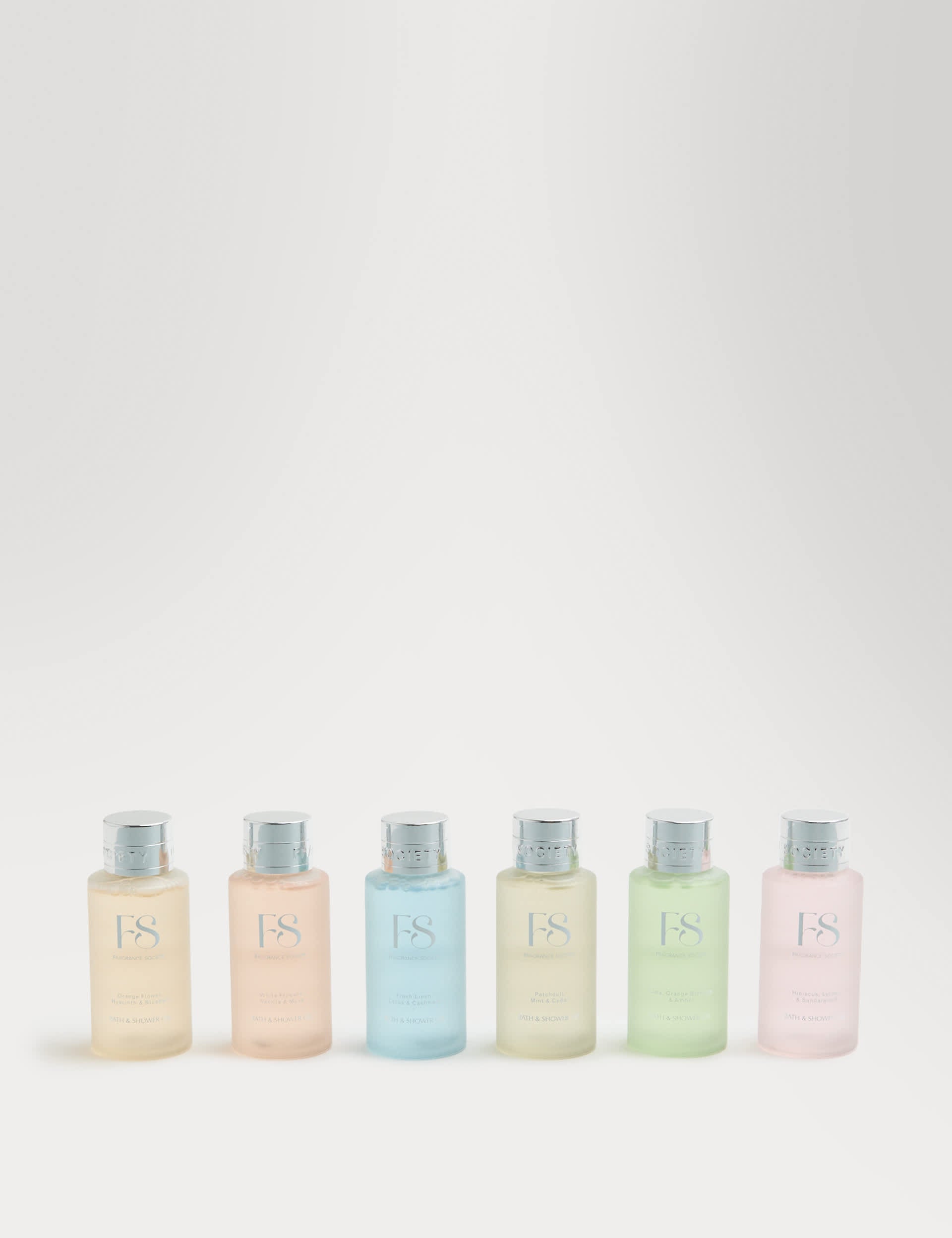 Fragrance Society mini body wash set with six scents 6 x 50ml, imported from the UK