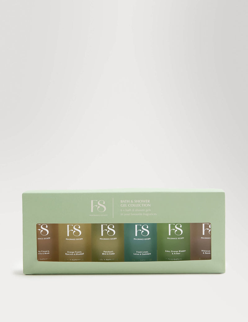 Fragrance Society mini body wash set with six scents 6 x 50ml, imported from the UK