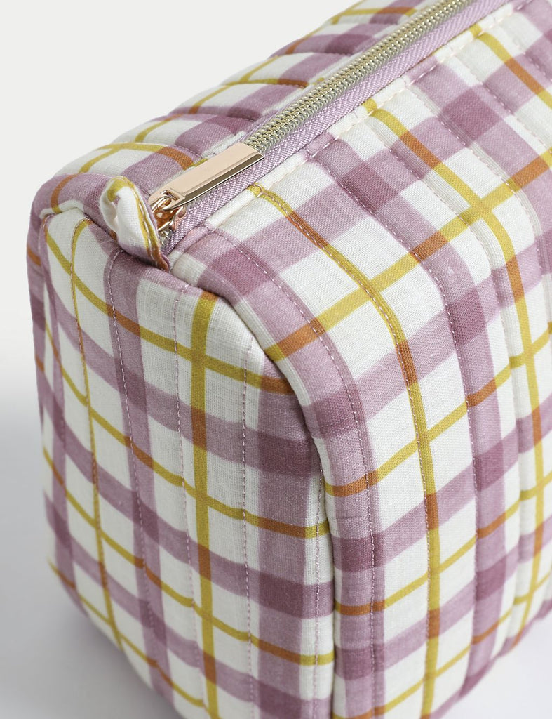 Large Quilted Gingham Cosmetics Bag