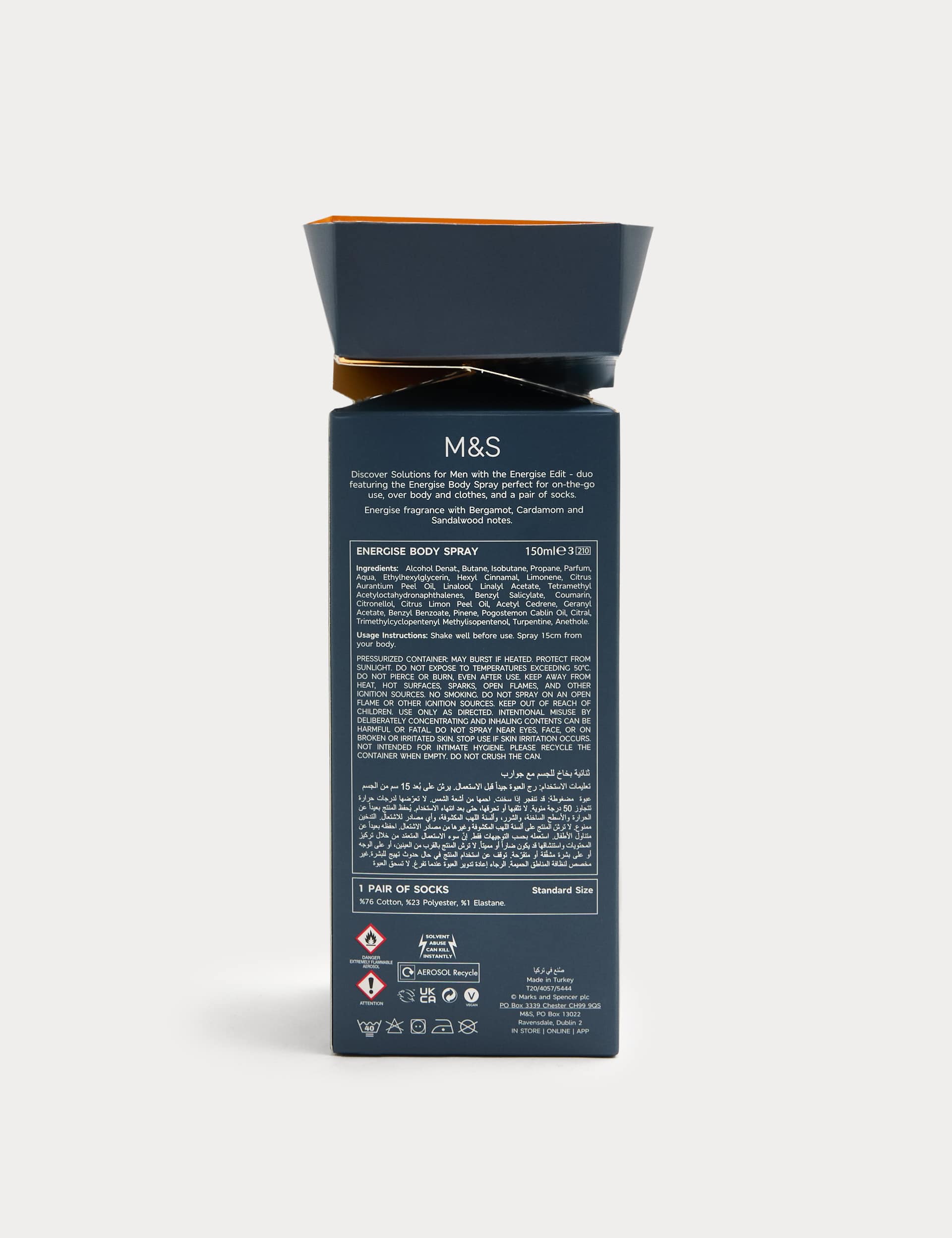 Solutions for Men Energise body spray and socks duo - British product