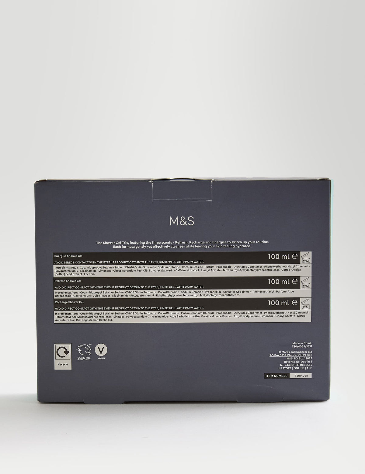 M&S Solutions Shower Gel Trio - Refresh, Recharge, Energise 3 x 100ml (British brand)