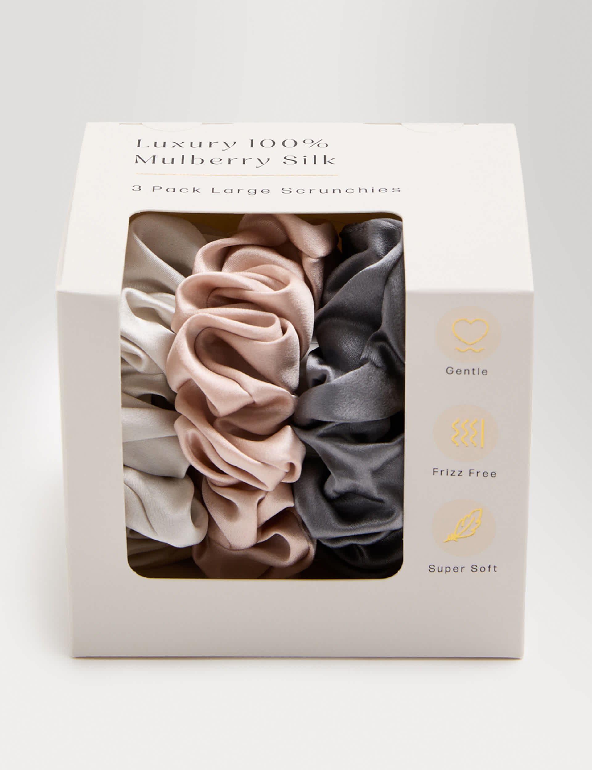 M&S Chunky Scrunchies 100% Mulberry Silk 3pk - British product