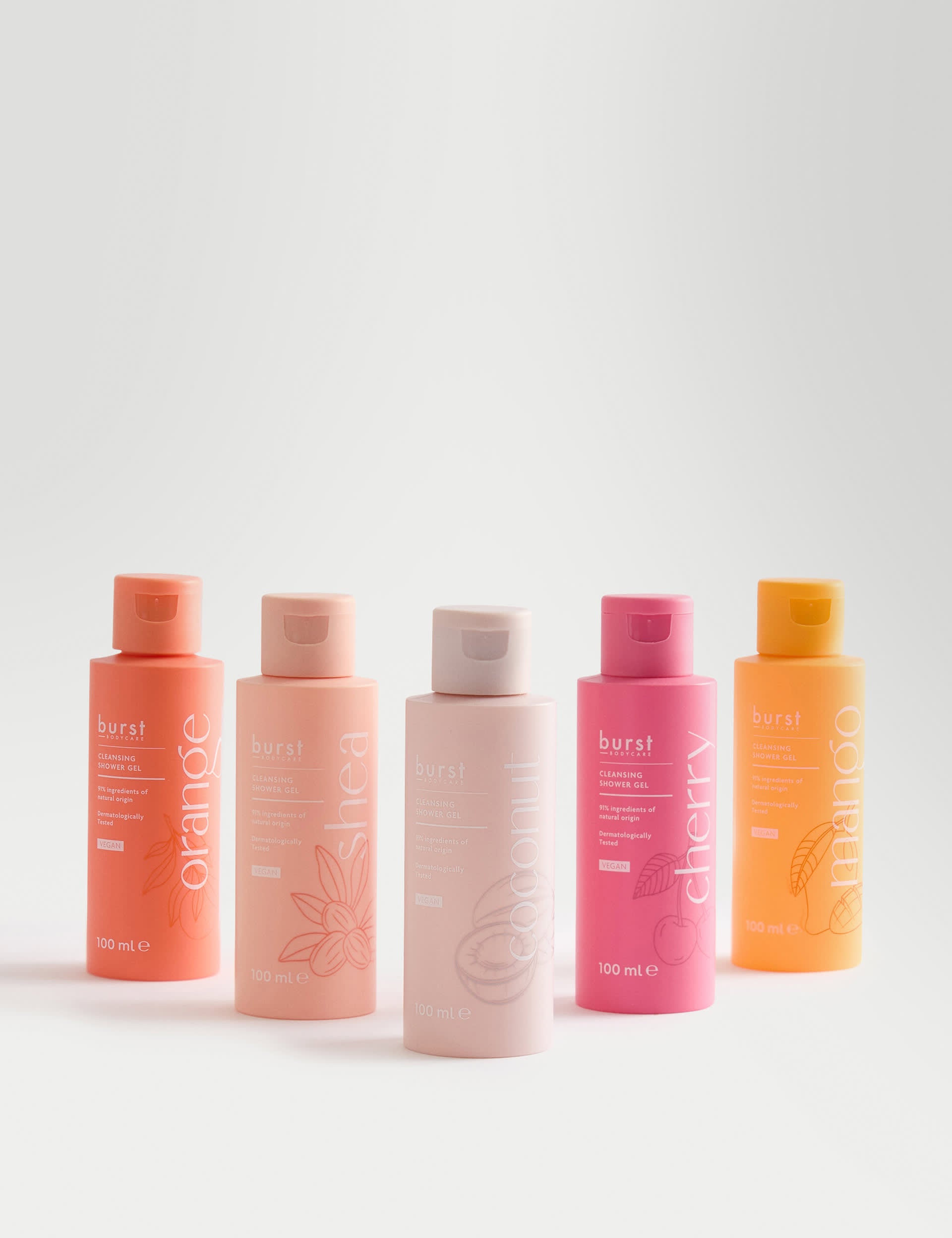 Burst Bodycare mixed shower gel set 5 x 100ml - British product