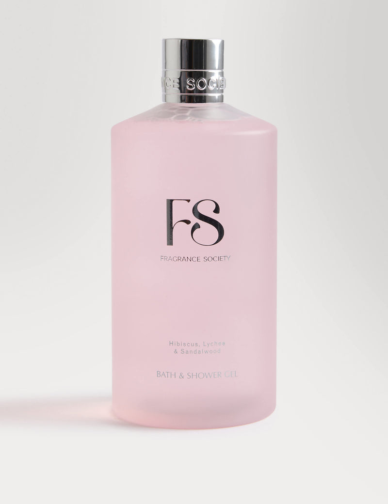 Fragrance Society bath and shower gel with hibiscus, lychee and sandalwood 500ml, UK version