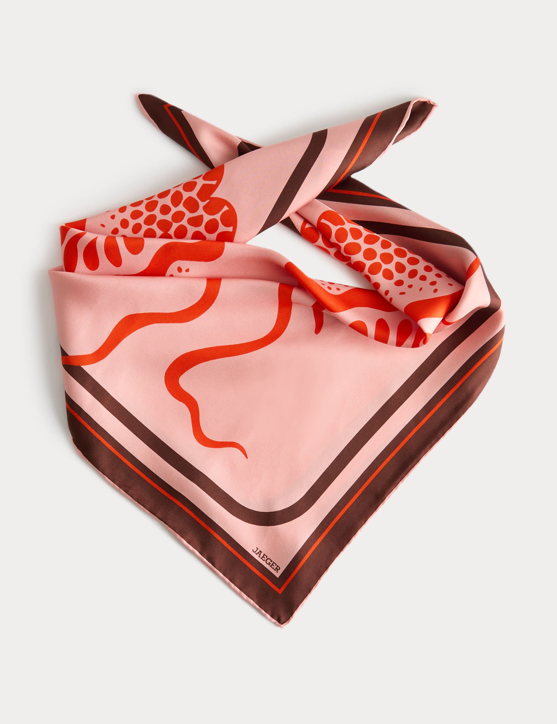 Jaeger linear wave print square silk scarf 64cm (British brand)