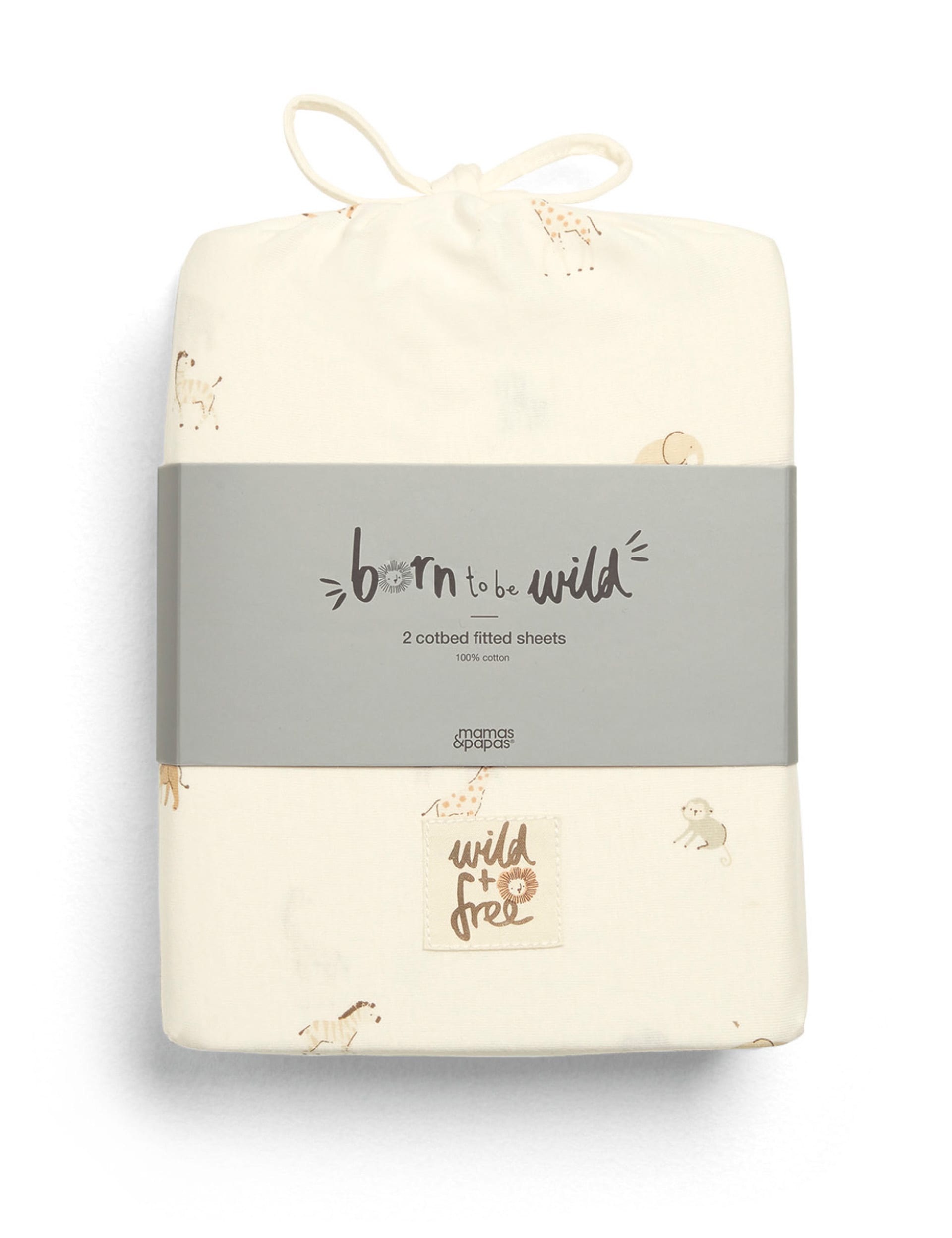 Mamas & Papas born to be wild cotbed fitted sheets 2 pack, imported from the UK