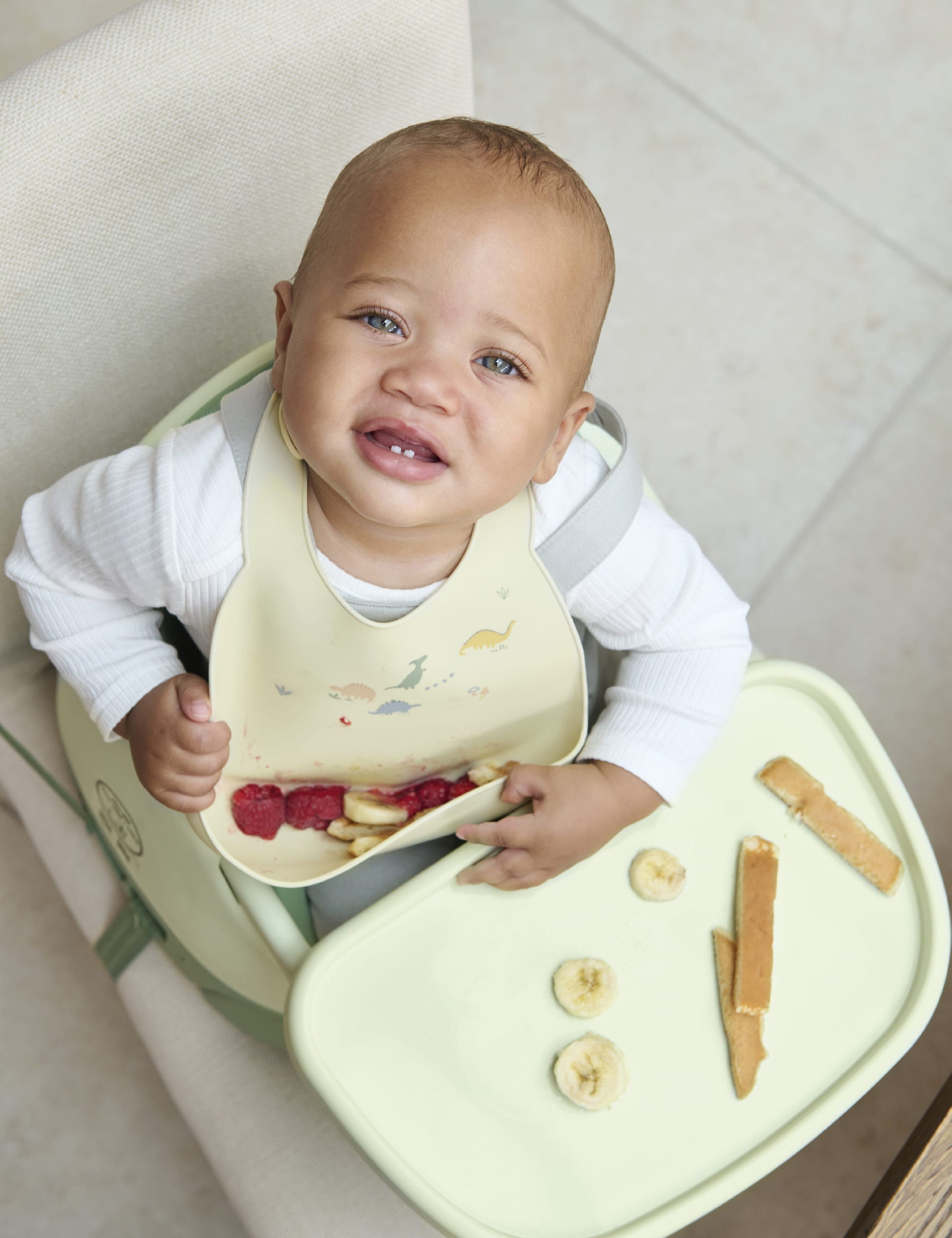 Mamas & Papas silicone bibs 2-pack plain dinosaur imported from the UK
