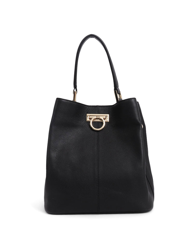 Jones Bootmaker leather shoulder bag with gold-tone hoop, imported from the UK