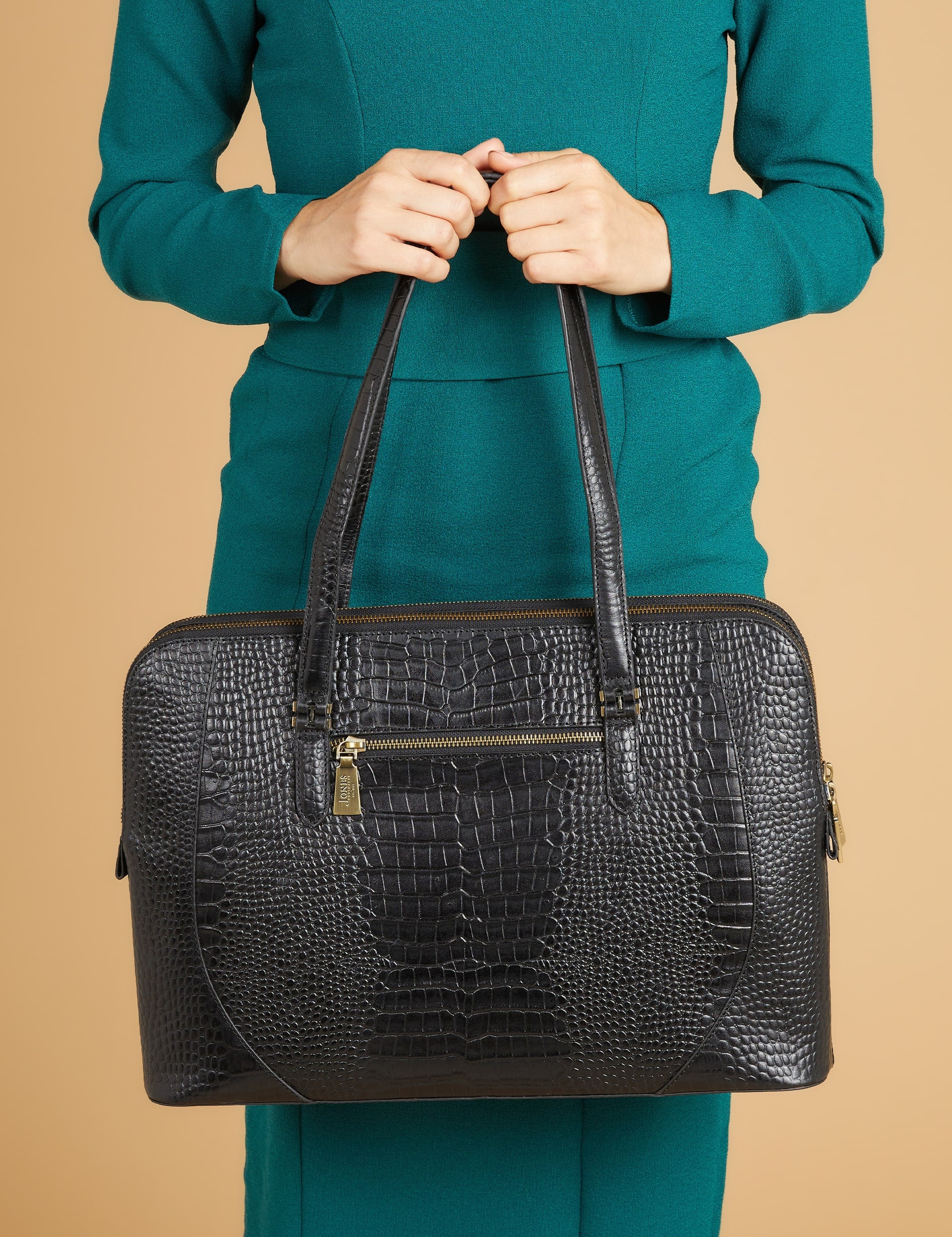 Jones Bootmaker leather croc effect tote bag, imported from the UK