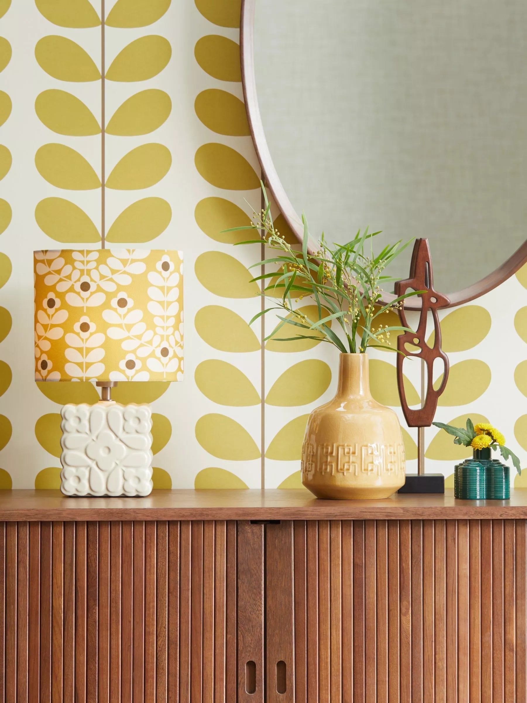 Orla Kiely ceramic table lamp Juniper Stem yellow, UK version