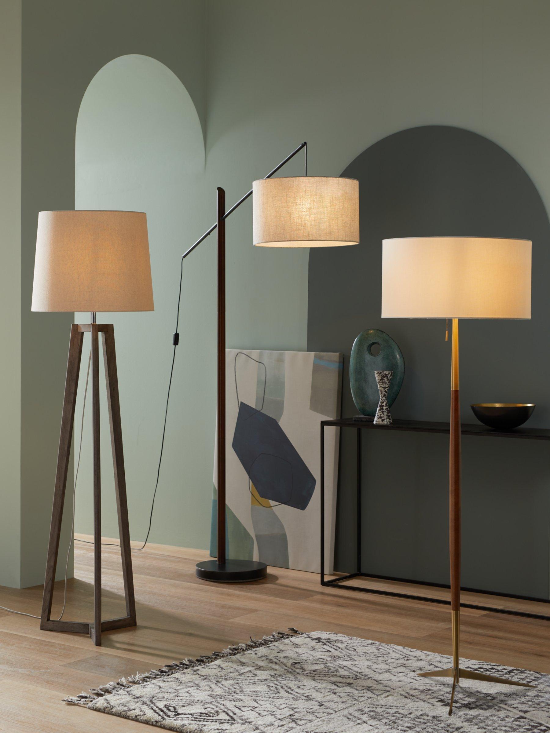 John Lewis Spindle wooden floor lamp with brass accents (British brand)