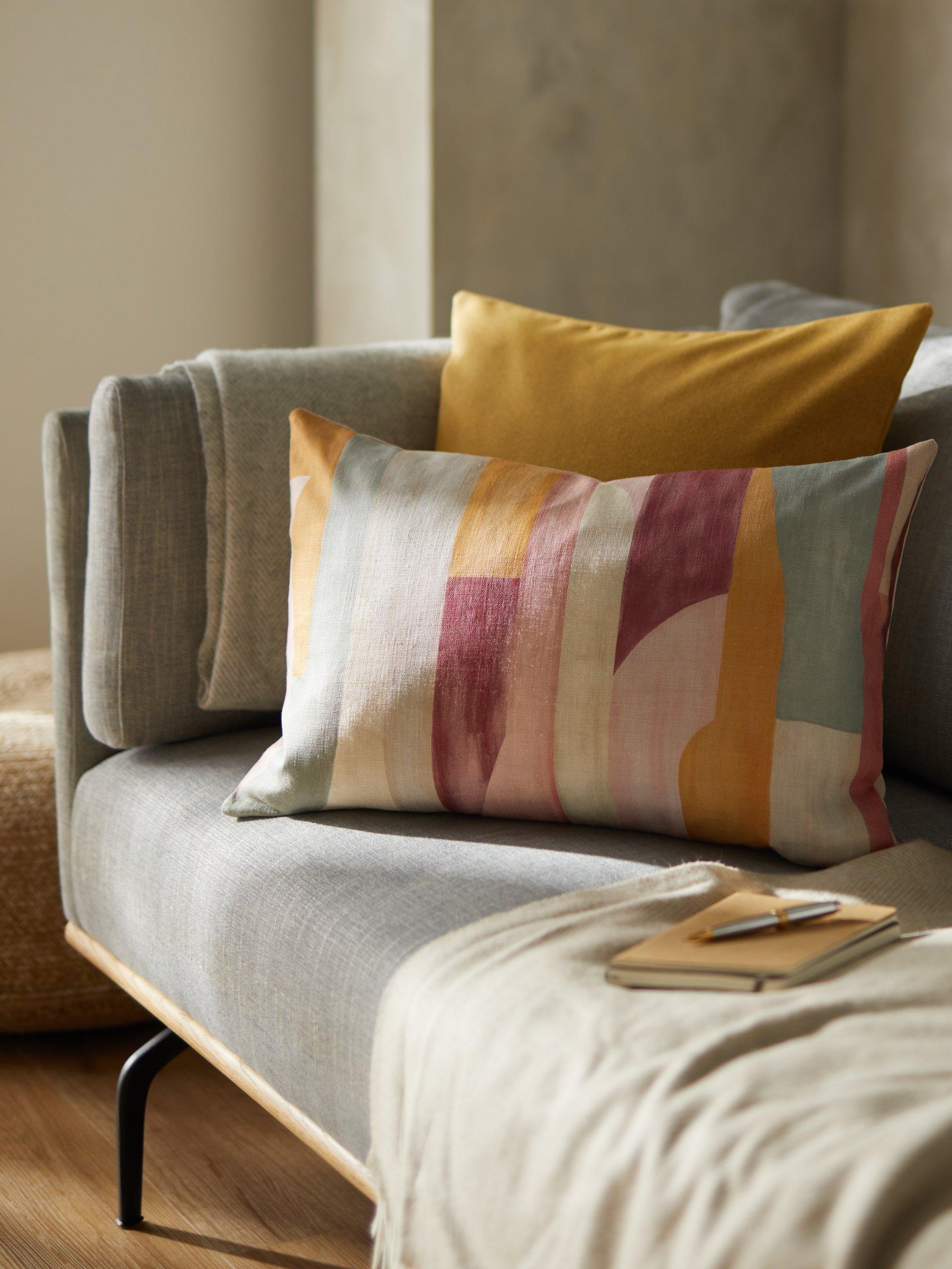 John Lewis linen cushion multi watercolour geometric 40x60cm (British brand)