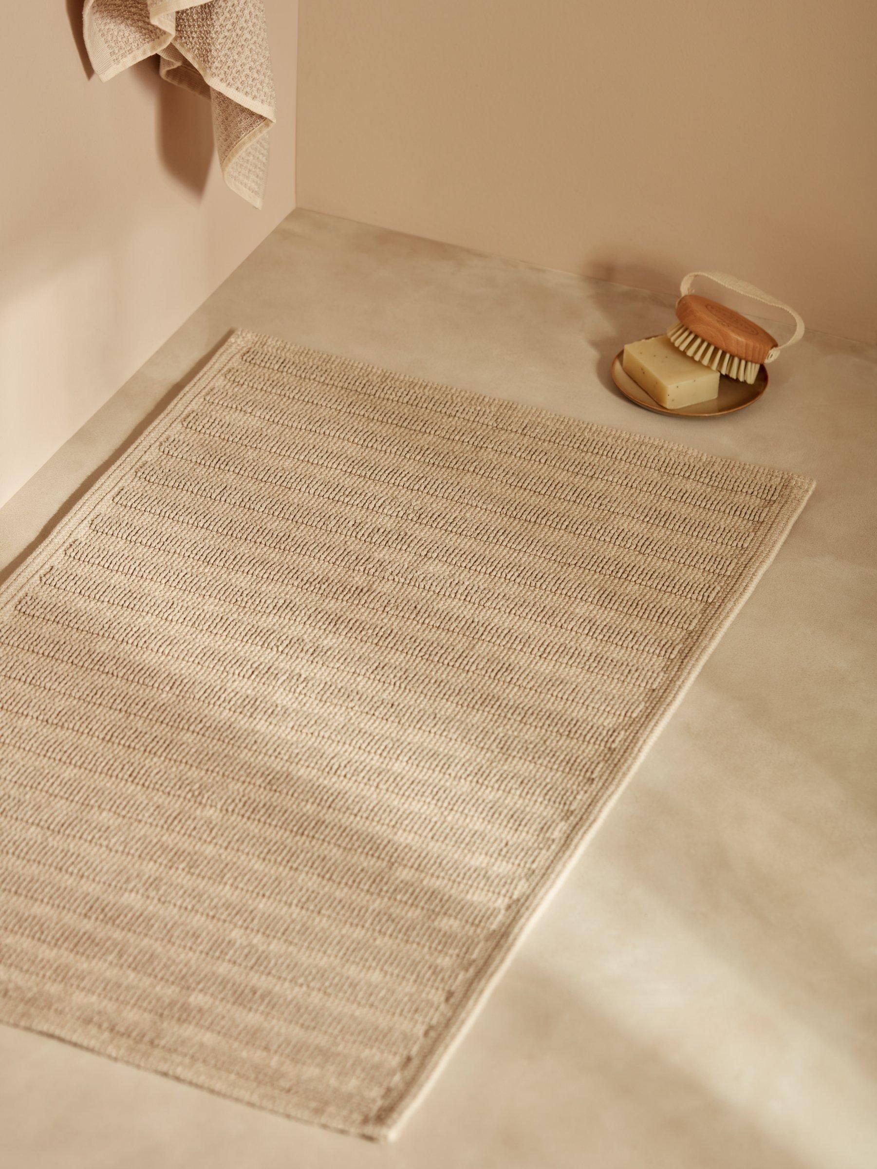 John Lewis linen blend stripe bath mat in natural, 50x80cm - British product
