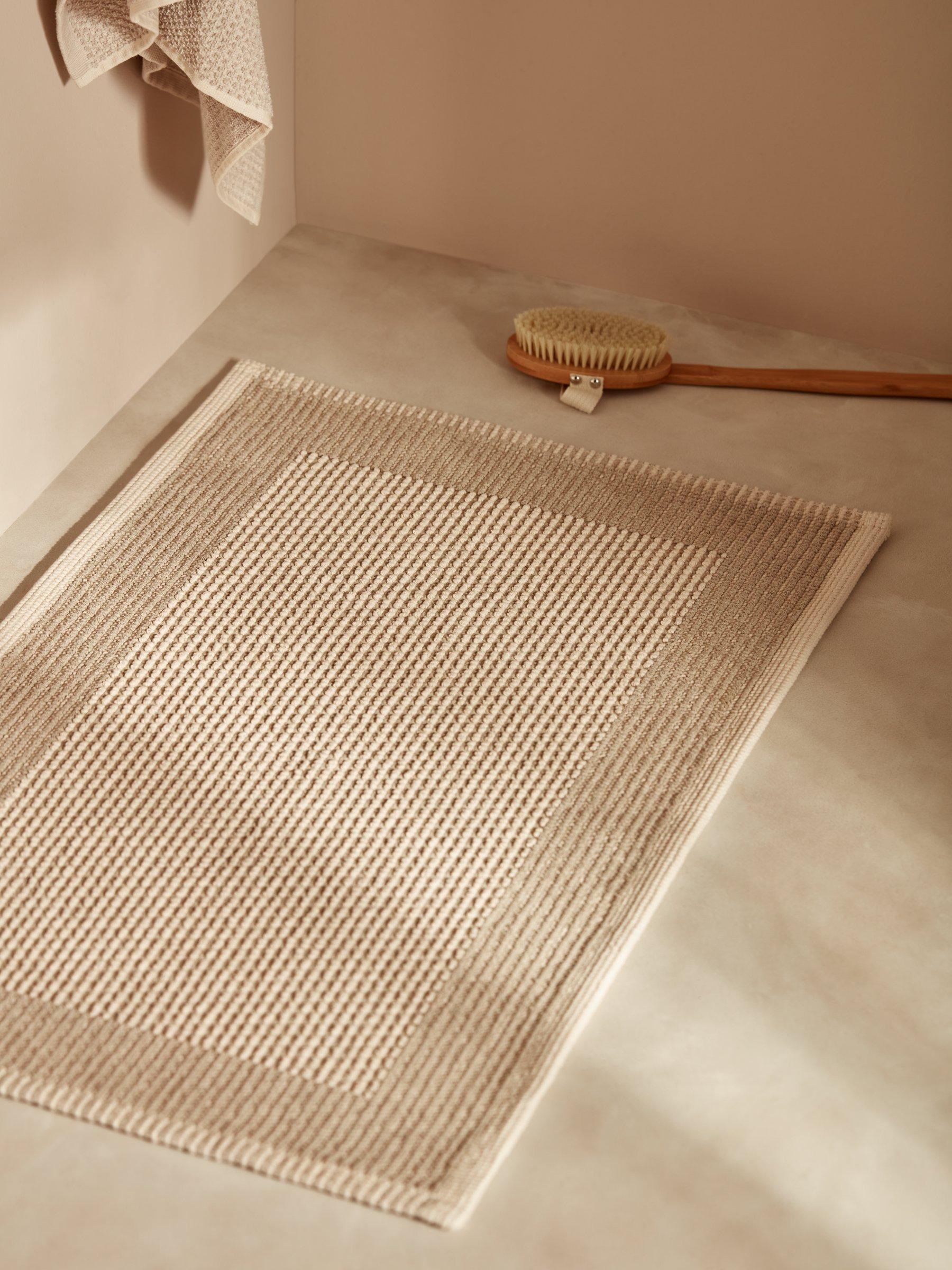 John Lewis Linen Blend Border Bath Mat in Natural, UK version
