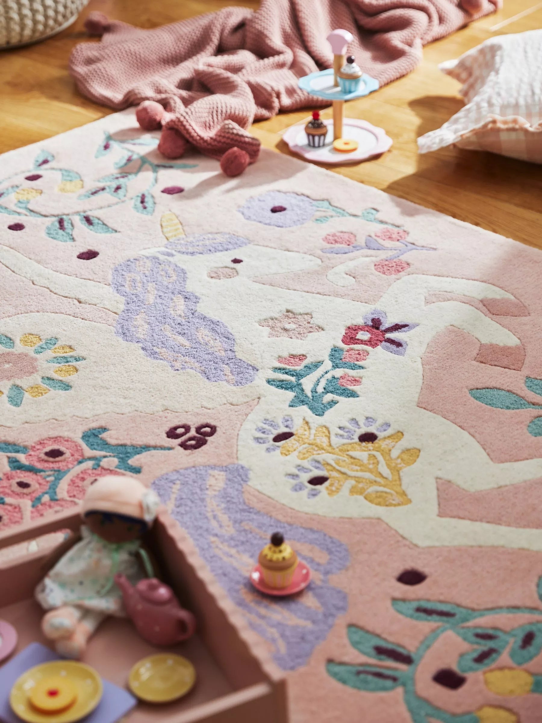 John Lewis Enchanted Garden Wool Pile Rug, Pink, L170 x W110cm
