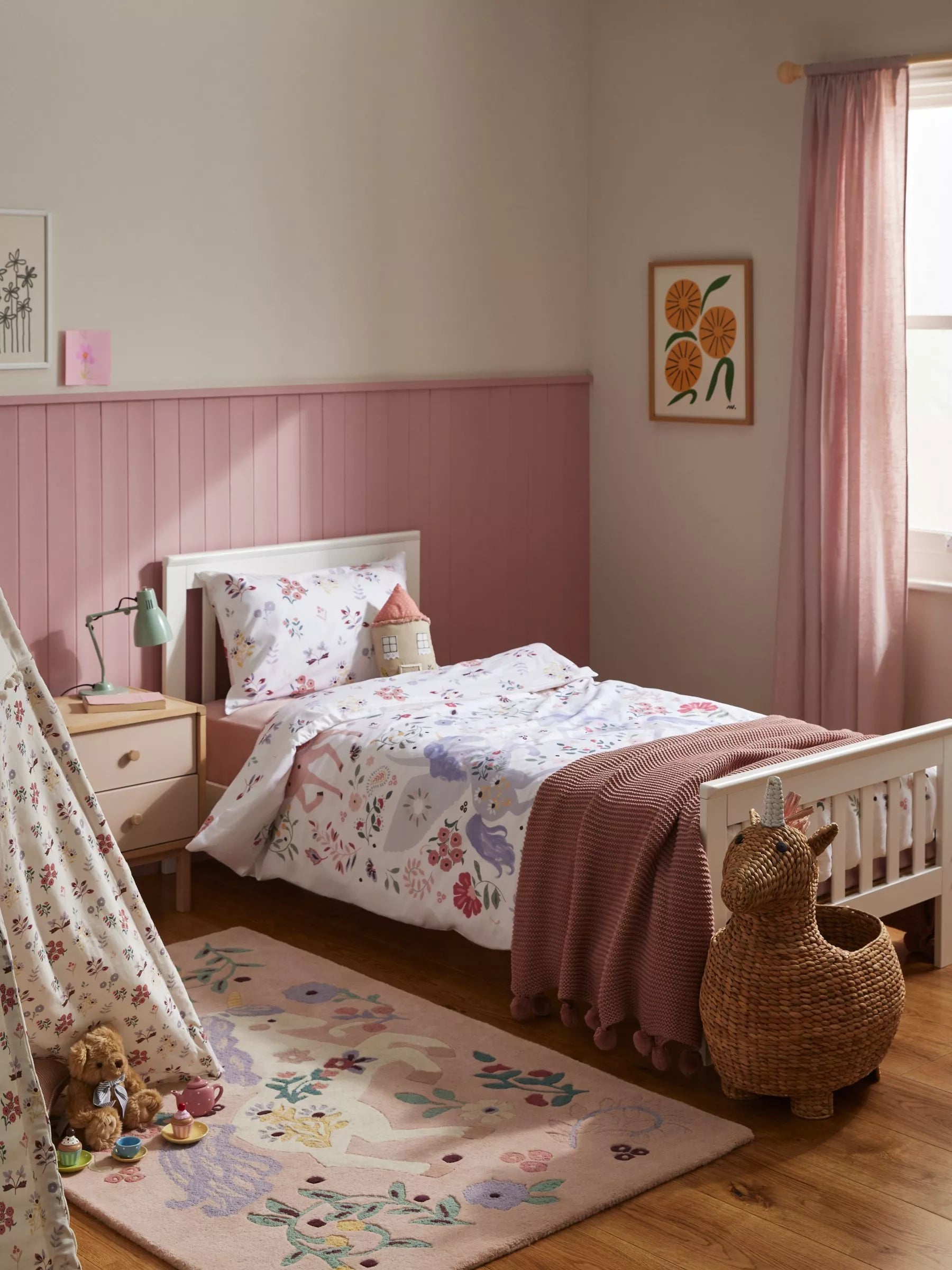 John Lewis Enchanted Garden Wool Pile Rug, Pink, L170 x W110cm