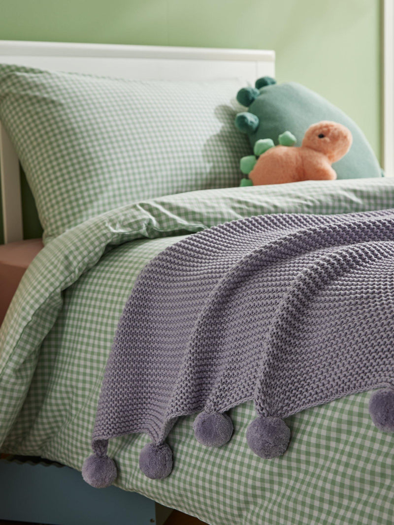 John Lewis cotton throw knitted pure cotton pom details, UK version