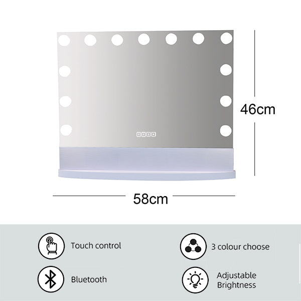 Rectangular LED Wireless Speaker Hollywood Vanity Mirror 58x46cm