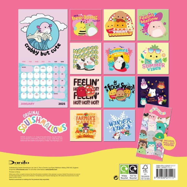 Squishmallows 2025 Square Wall Calendar (30cm x 30cm)