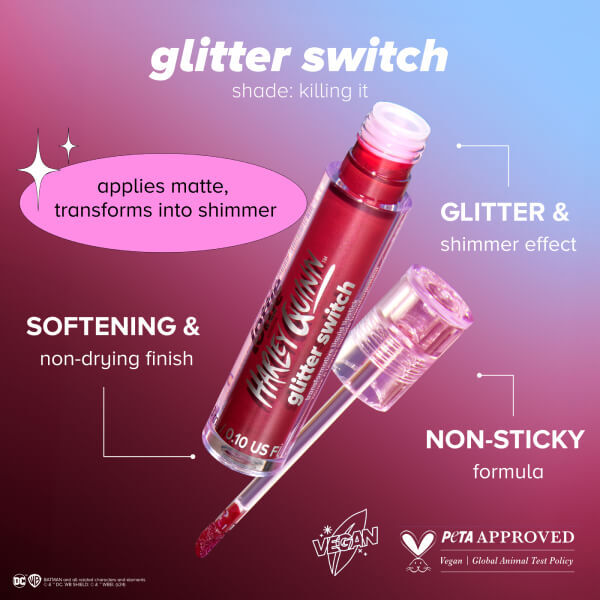 Lottie London x Harley Quinn Killin It Glitter Switch Lipstick