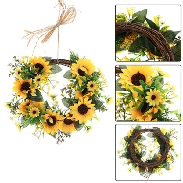 Livingandhome Artificial Sunflower Wreath Hanging Garland