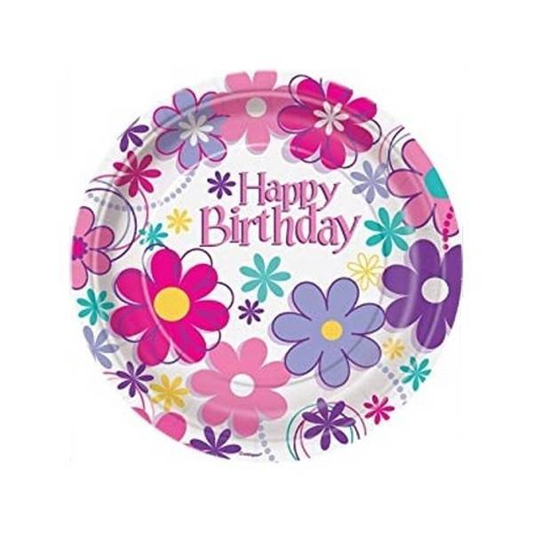 Unique Party Floral Birthday Dinner Plate (Pack of 8)