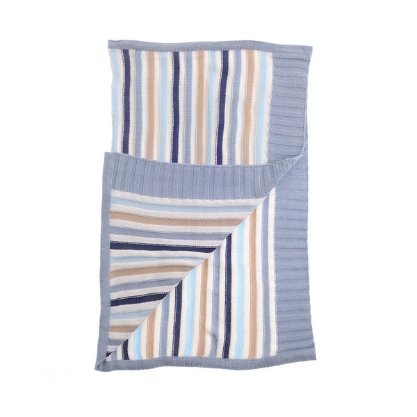 Ziggle Baby Blanket Blue & Beige Stripes
