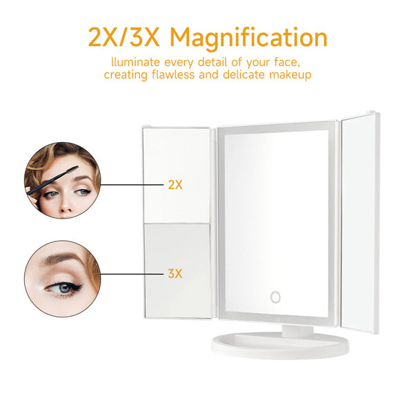 Livingandhome Tri-Fold Makeup Mirror with LED Strip Light