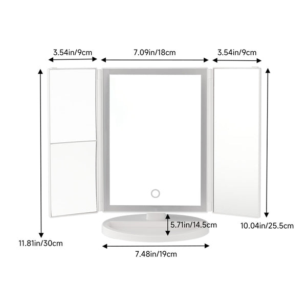 Livingandhome Tri-Fold Makeup Mirror with LED Strip Light