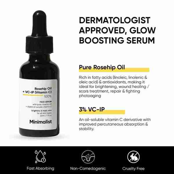 Minimalist Rosehip Oil + VC-IP (Vitamin C) 100% Face Serum 30ml