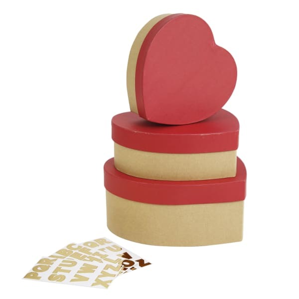 Heart and Letter Design Kraft Gift Boxes with Stickers, Pack of 3