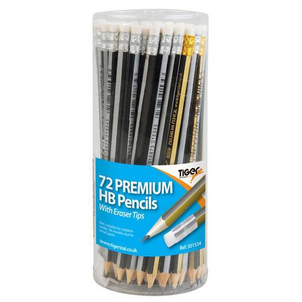 Tiger Stationery Premium Eraser Tip HB Pencil (1 Tub of 72)