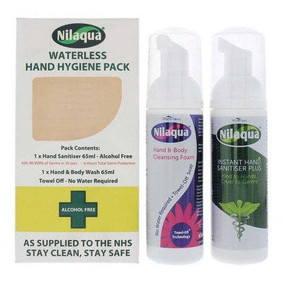 Superdrug Nilaqua Waterless Hand Hygiene Pack 65ml Sanitiser+65ml Wash- Buy online at McGrocer