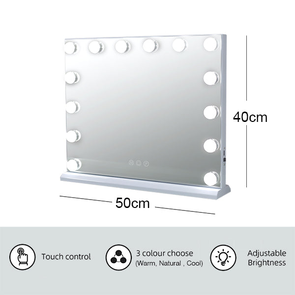 Matteo Hollywood Vanity Mirror 14 Dimmable 3 Colour LED Bulbs Touch Sc