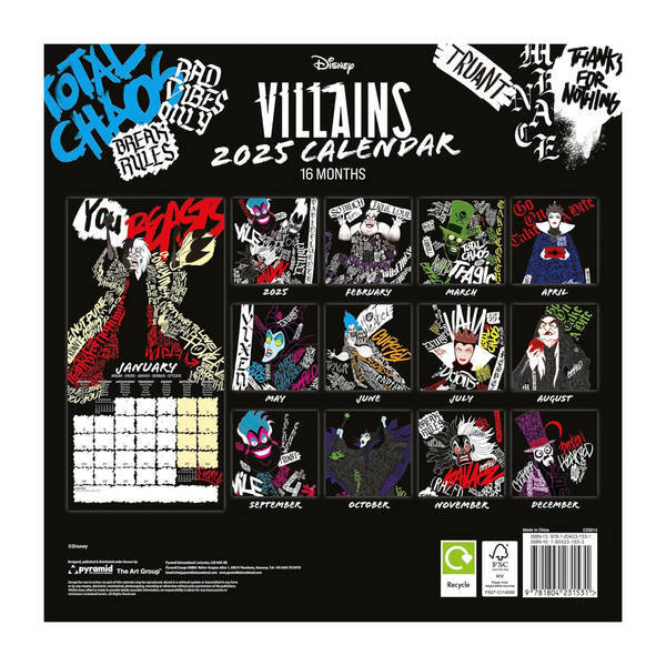 Disney Villains 2025 Square Calendar