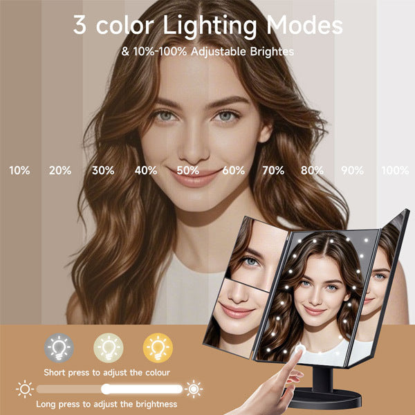 Livingandhome Tri-Fold Makeup Mirror with LED Lights