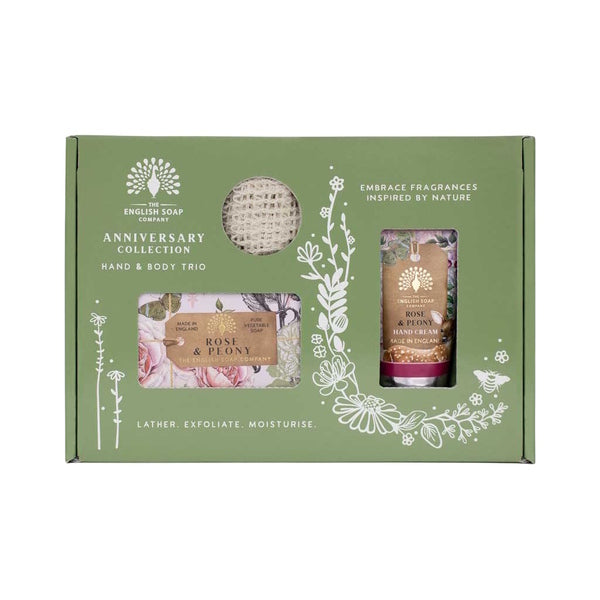Hand and Body Care Trio Gift Set with Soap, Hand Cream, and Exfoliating Wash Pouch