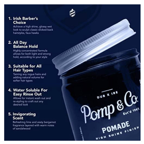 Pomp & Co High Shine Pomade, Medium Strong Mens Pomade 60ml