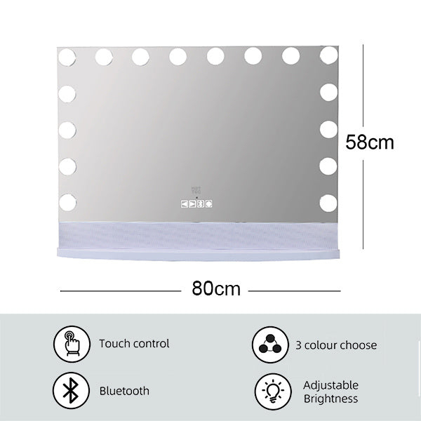 16 Dimmable LED Wireless Speaker Hollywood Vanity Mirror 80x58cm