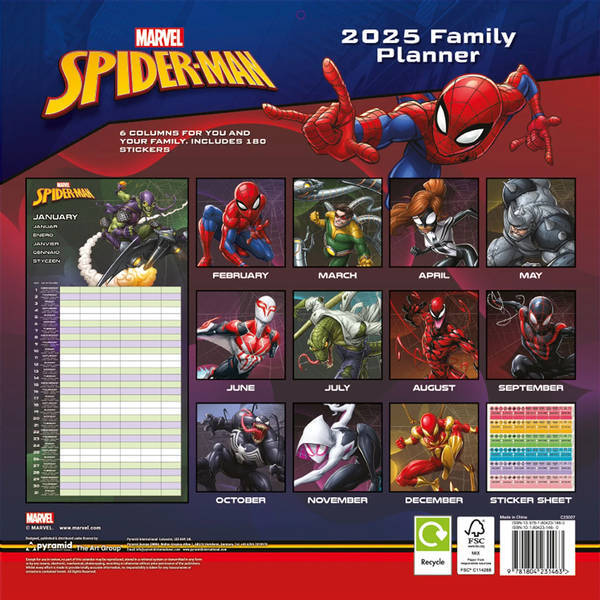 Spider-Man 2025 Family Wall Calendar (30cm x 30cm x 0.5cm)