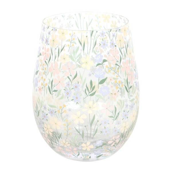 Stemless Glass with Ditsy Floral Design, 550ml