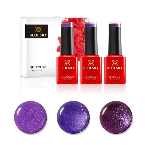 Mini Gel Nail Polish Trio Set in Crystal Violet Shades, 5ml Bottles