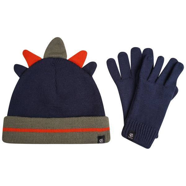 Children's Knitted Beanie and Gloves Set with Dinosaur Design