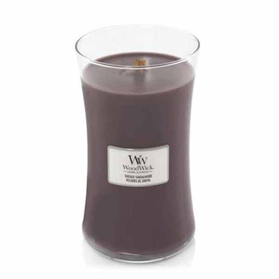 Superdrug Woodwick Large Hourglass Suede & Sandalwood Candle 610g- Buy online at McGrocer