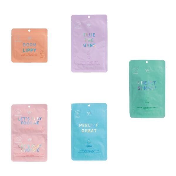 Complete Self-Care Masking Set with Body Scrub, Hair Mask, Clay Face Mask, Lip Mask, and Foot Mask