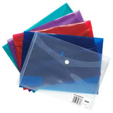 Pack of 5 Tiger Stationery plastic stud wallets/folders. Five assorted translucent colours. Sturdy 200 micron thickness. Material: plastic.