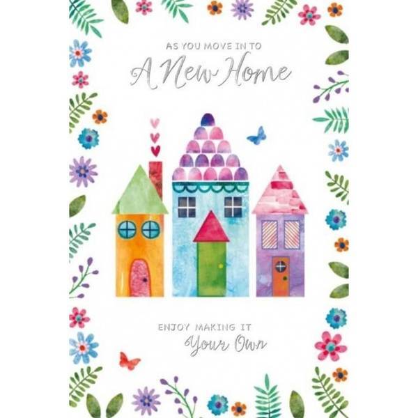 Material: Card. Design: Butterflies, Flowers, Houses, Leaves, Printed, Text. Contents: 6 Envelope. Occasion: Housewarming.