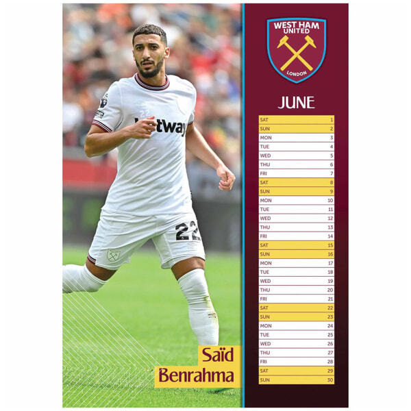 West Ham United FC 2024 A3 Wall Calendar