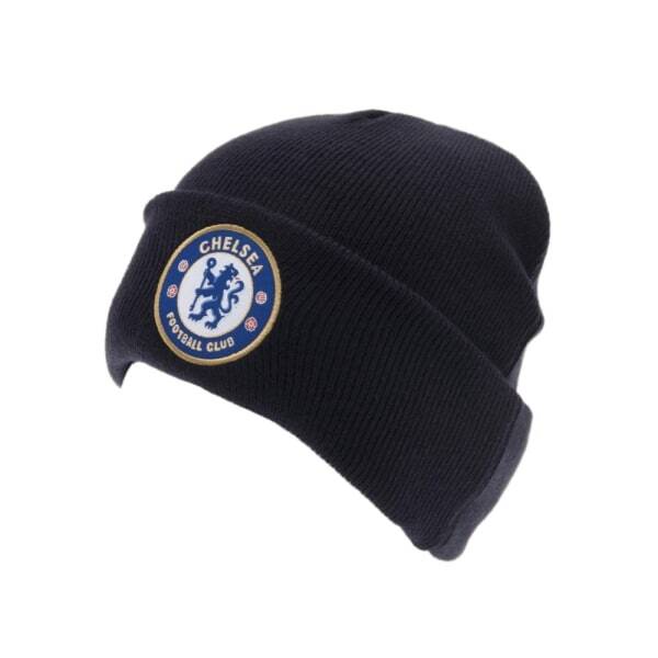 Adult Acrylic Knitted Beanie with Crest and Turned-Up Cuff