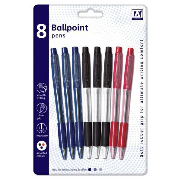 A Star Ballpoint Pens With Grips (Pack Of 8)